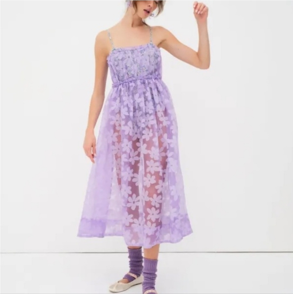 NWT For Love & Lemons Purple Villegas Mesh Dress Size S - Picture 2 of 9